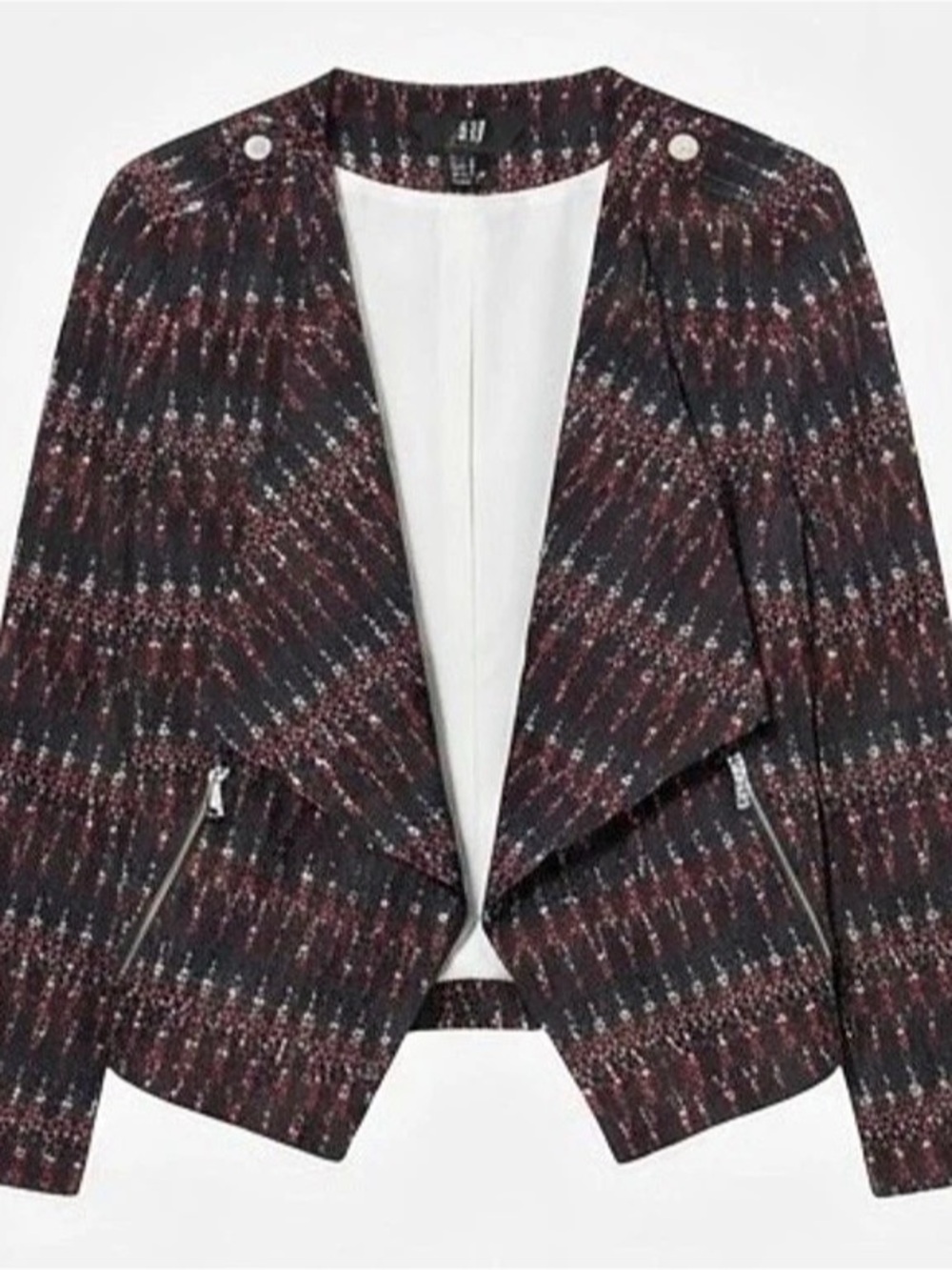 H&M Aztec Ikat Print Draped Open Front Blazer Jacket Sz 12